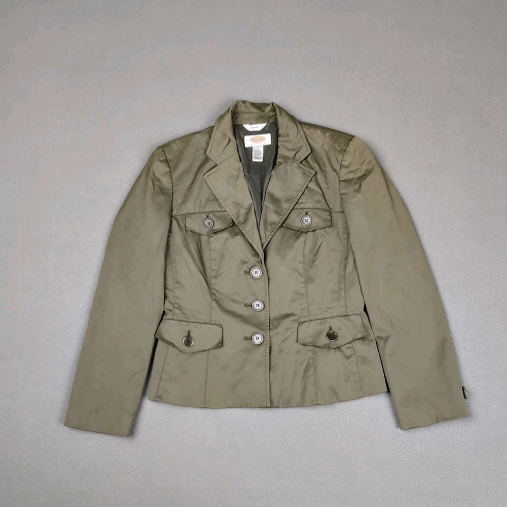 Talbots Blazer Coat Women 0 Small Olive Green Stretch Button Career Classic VTG